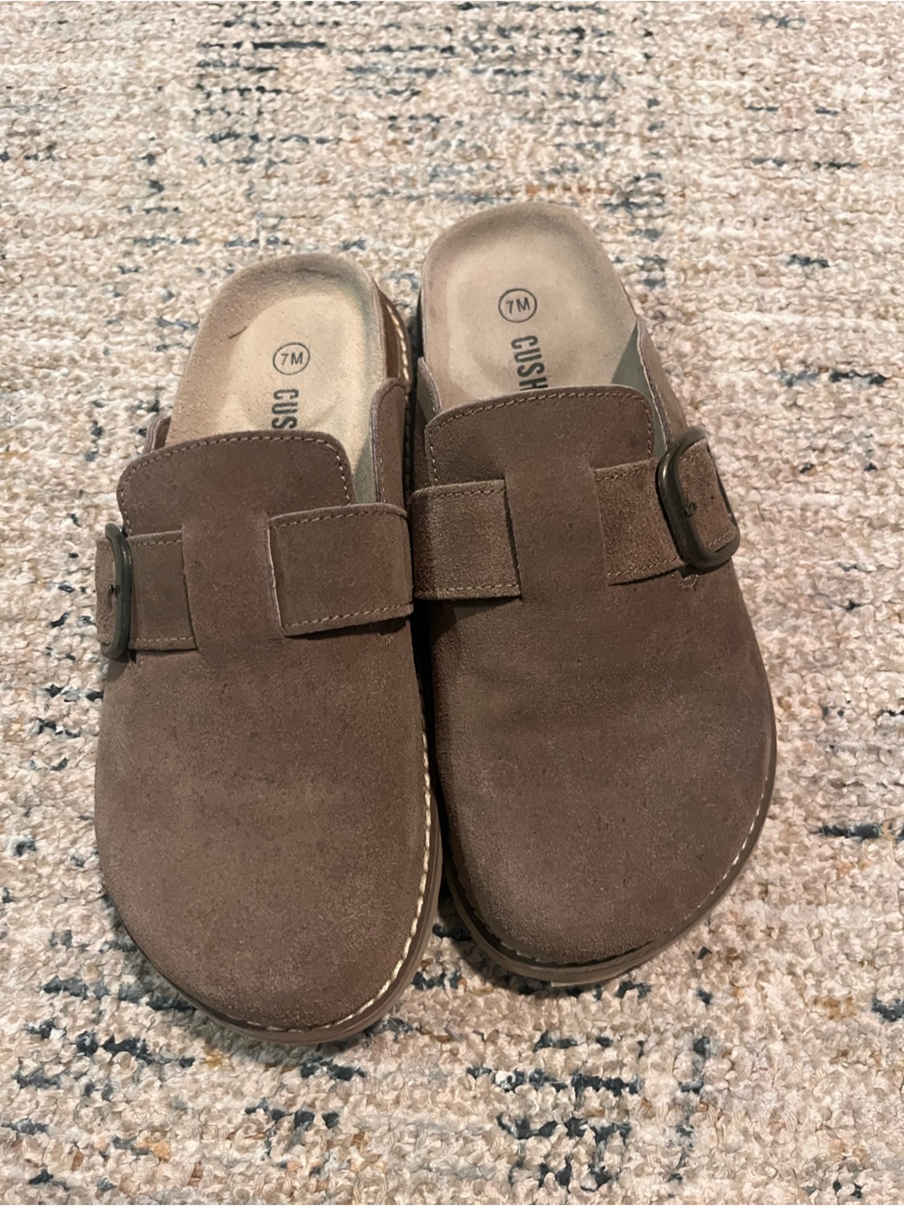 Women’s Cushionaire Brown Suede Slip-On Clog with Buckle